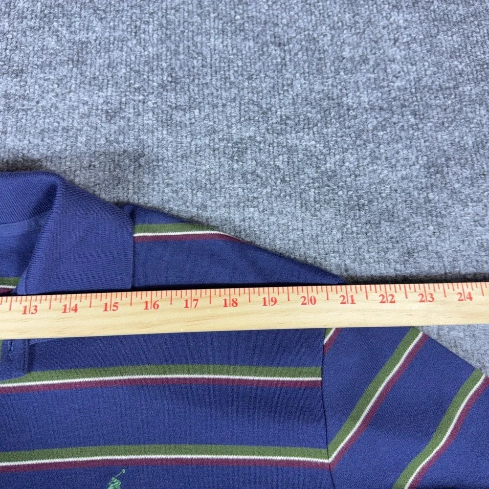 Polo Ralph Lauren Mens Large Navy Blue Striped Short Sleeve Cotton Polo Shirt